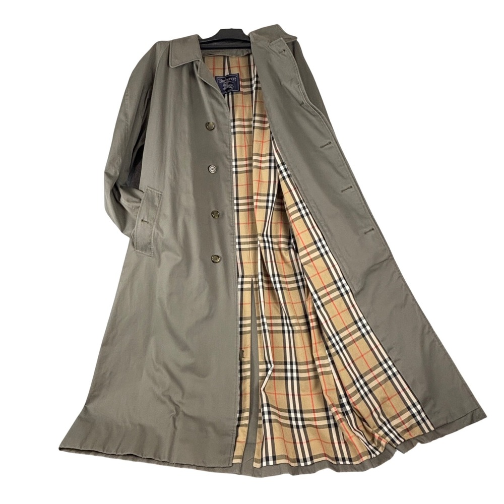 Vintage Burberry Burberrys Mens 46L Trench Coat Olive Wool Liner England